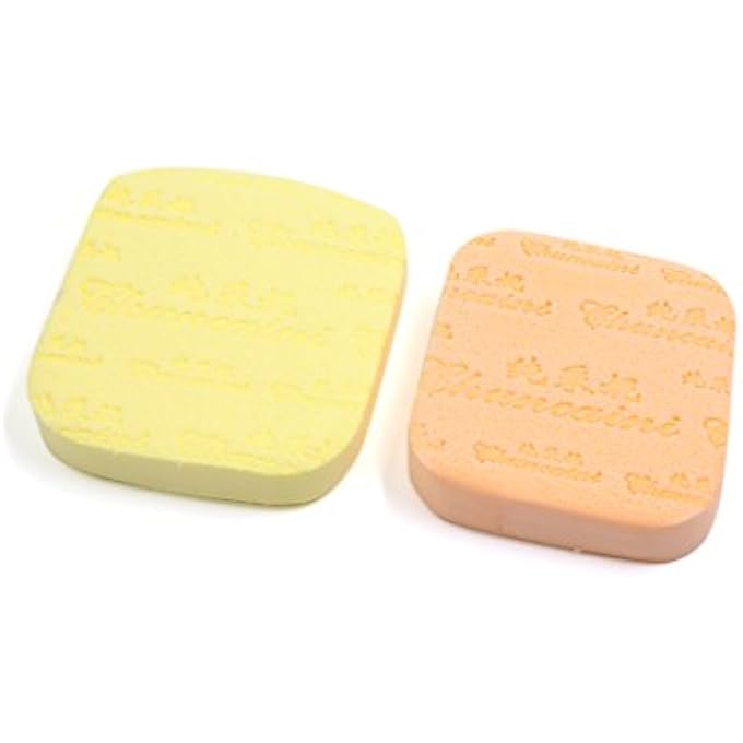 Ruilogod 2PCS YELLOW ORANGE FACE CARE WASH PAD FACIAL COSMETIC REMOVER CLEANSING PUFF SCRUB SPONGE (ID: A79 423 A36 311 D29 - Image 1